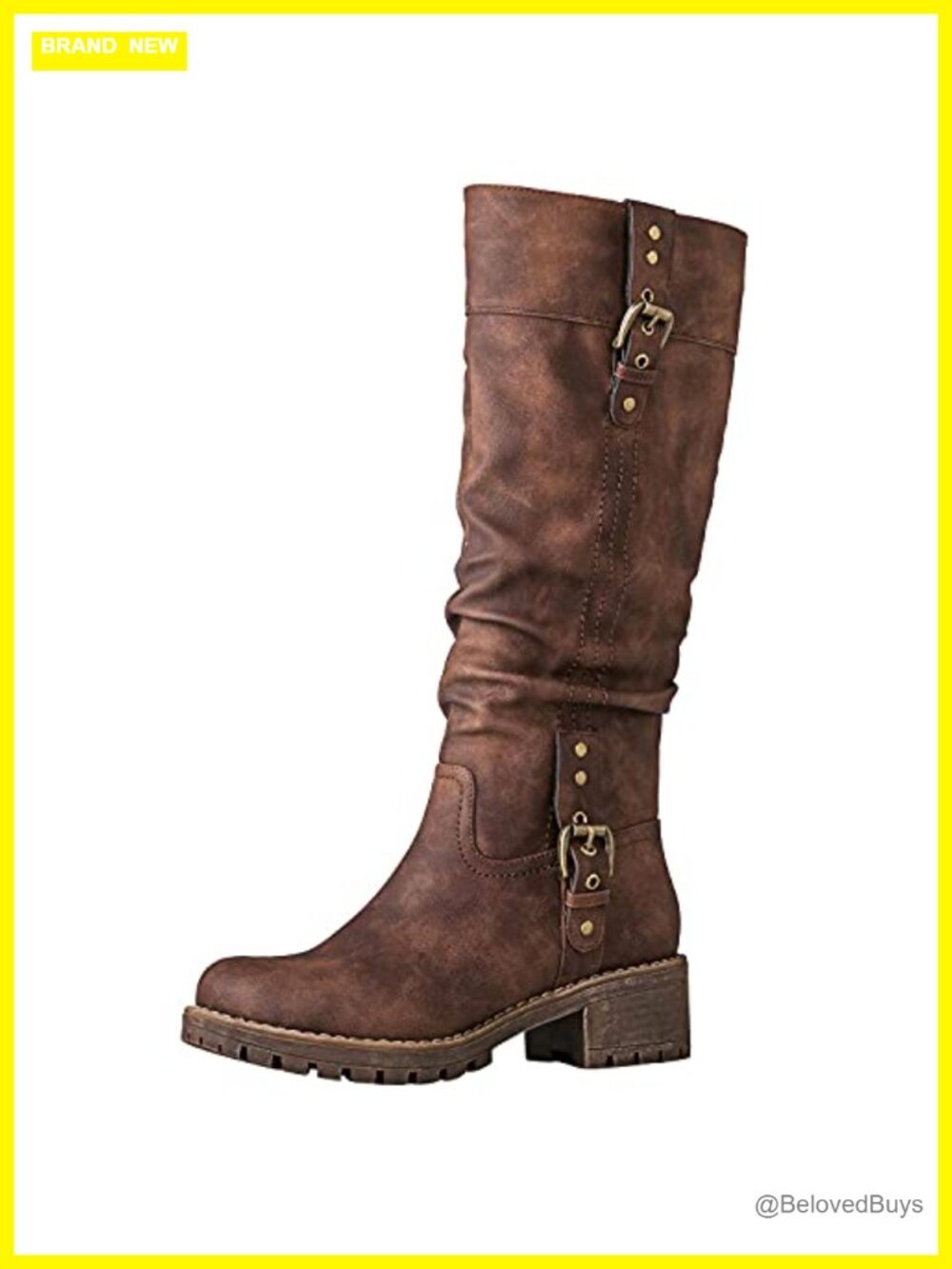 Faux Leather Knee-High Riding Boots Chunky Low Heel Side Zip